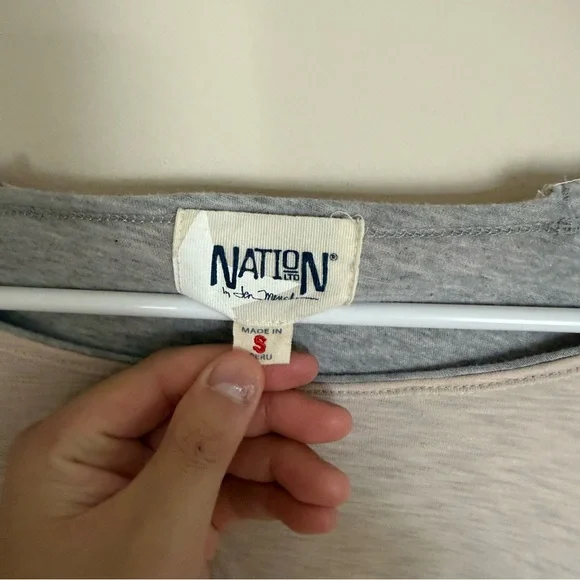 NationLTD Lag & Look Pima Cotton Gray & Beige Two-Tone Layered Long Sleeve Boho - Picture 3 of 7